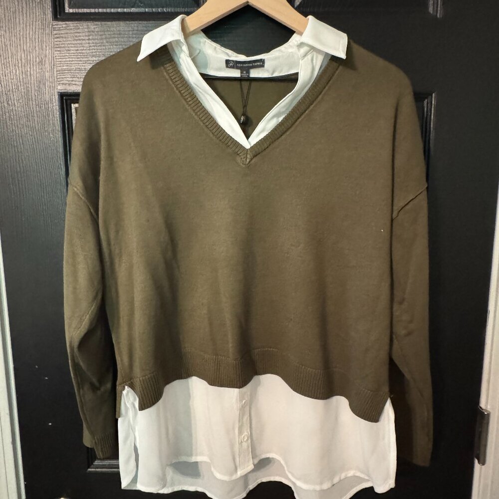 NWT Womens Double Blouse Sweater Green White Medium